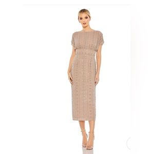 BEADED CAP SLEEVE COLUMN MIDI DRESS